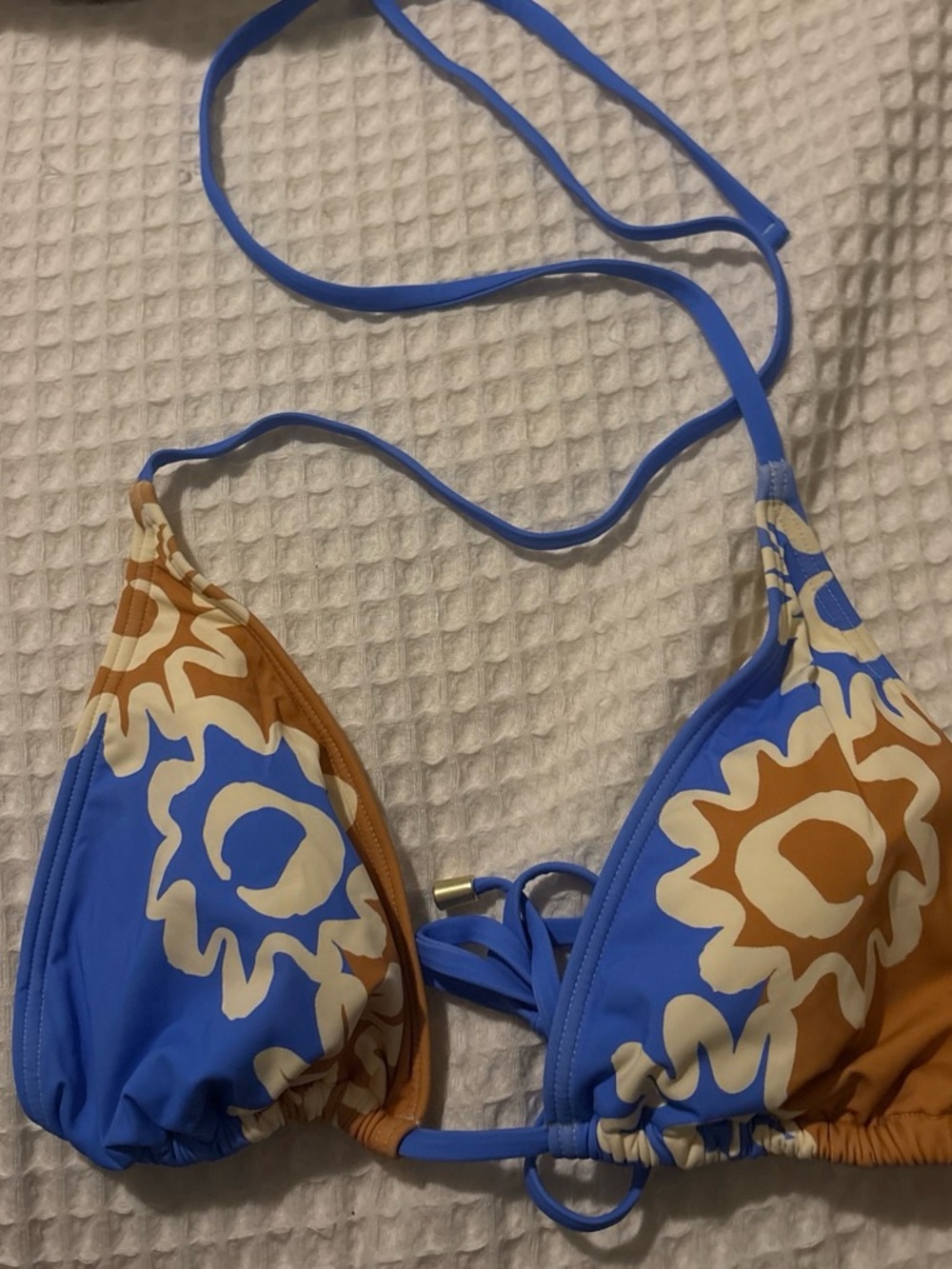 Blue and Tan Floral Triangle Bikini Top -billabong